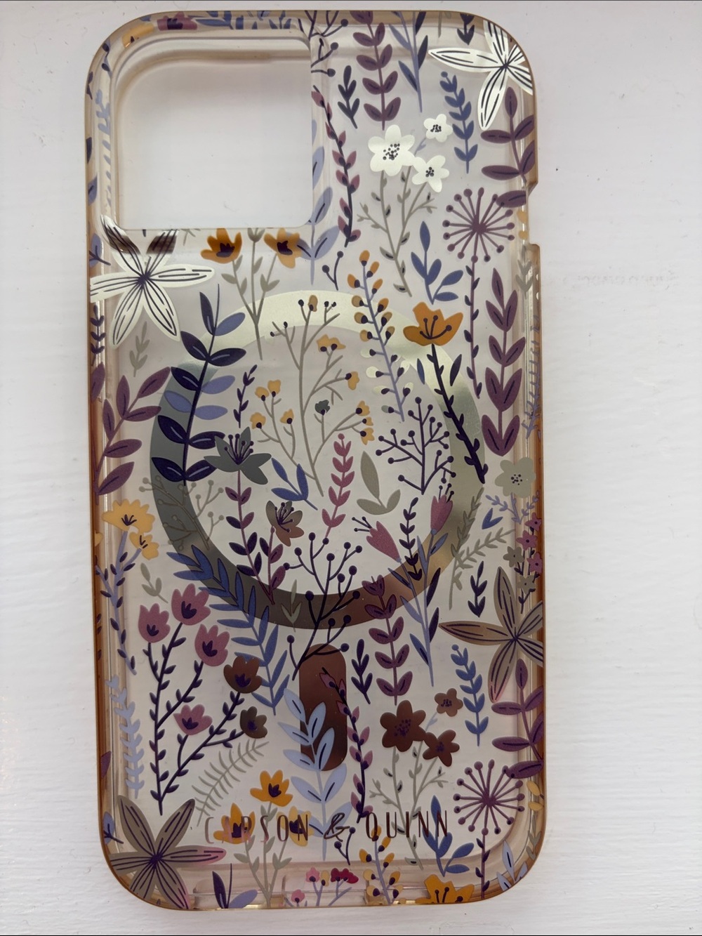 Floral Clear Phone Skin with Purple & Gold Botanical Pattern